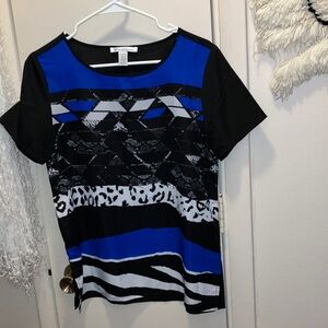Kenneth Cole New York Black and Blue Geometric Top Small